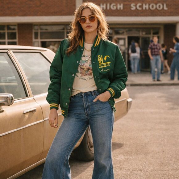 American Vintage Jackets & Blazers - Vintage 70s Nasco, Green CMS Comets Varsity Jacket, personalized "Ann" sz S